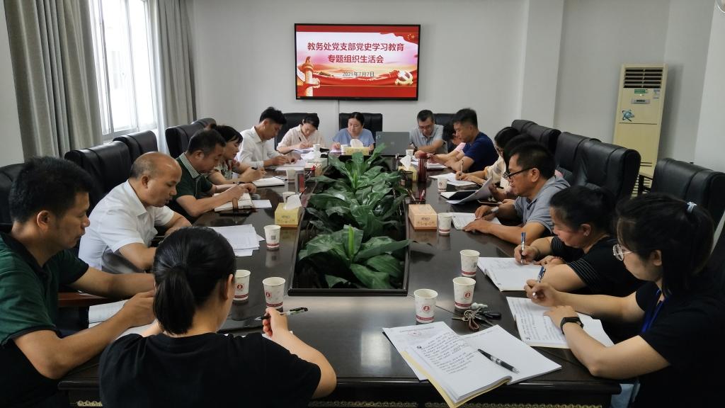 图为教务处党支部举行党史学习教育专题组织生活会现场